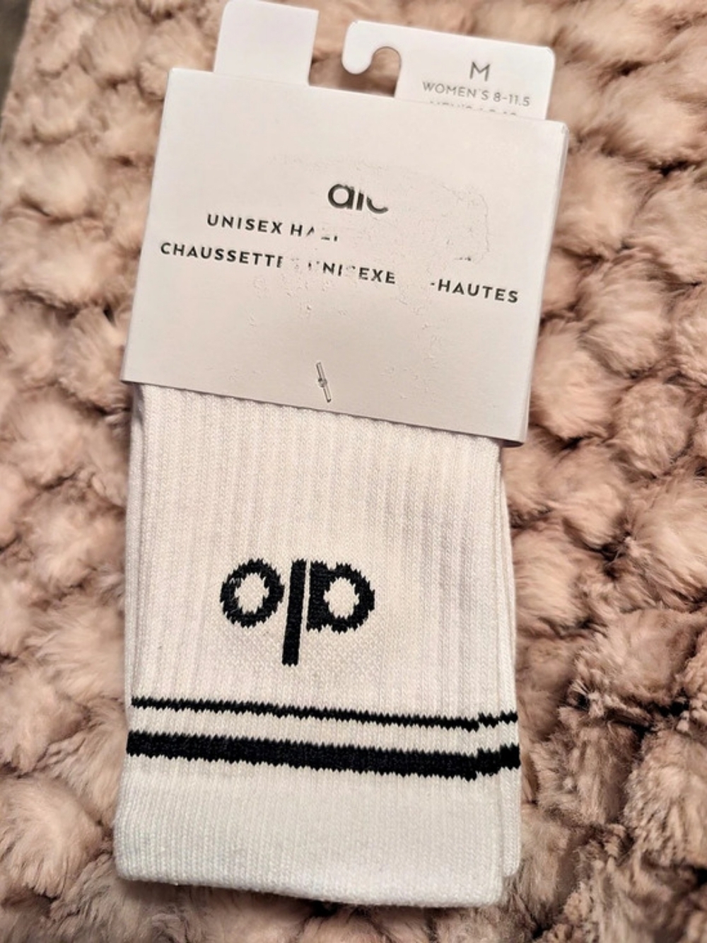 Alo Athletic Striped Socks in White & Black Size Medium NWT